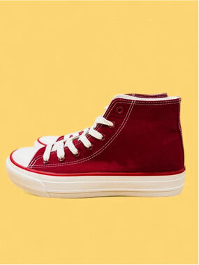 Cull4U Womens 6.5 Burgundy High Top Platform Sneakers Canvas Shoes NIB